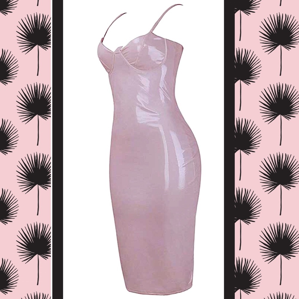Sexy Bodycon Faux Leather Midi Dress NWT - Picture 5 of 10